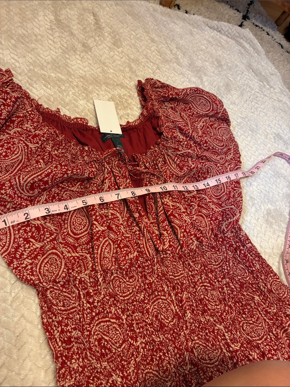Ralph Lauren Red Paisley Smocked Peasant Top - Picture 8 of 11